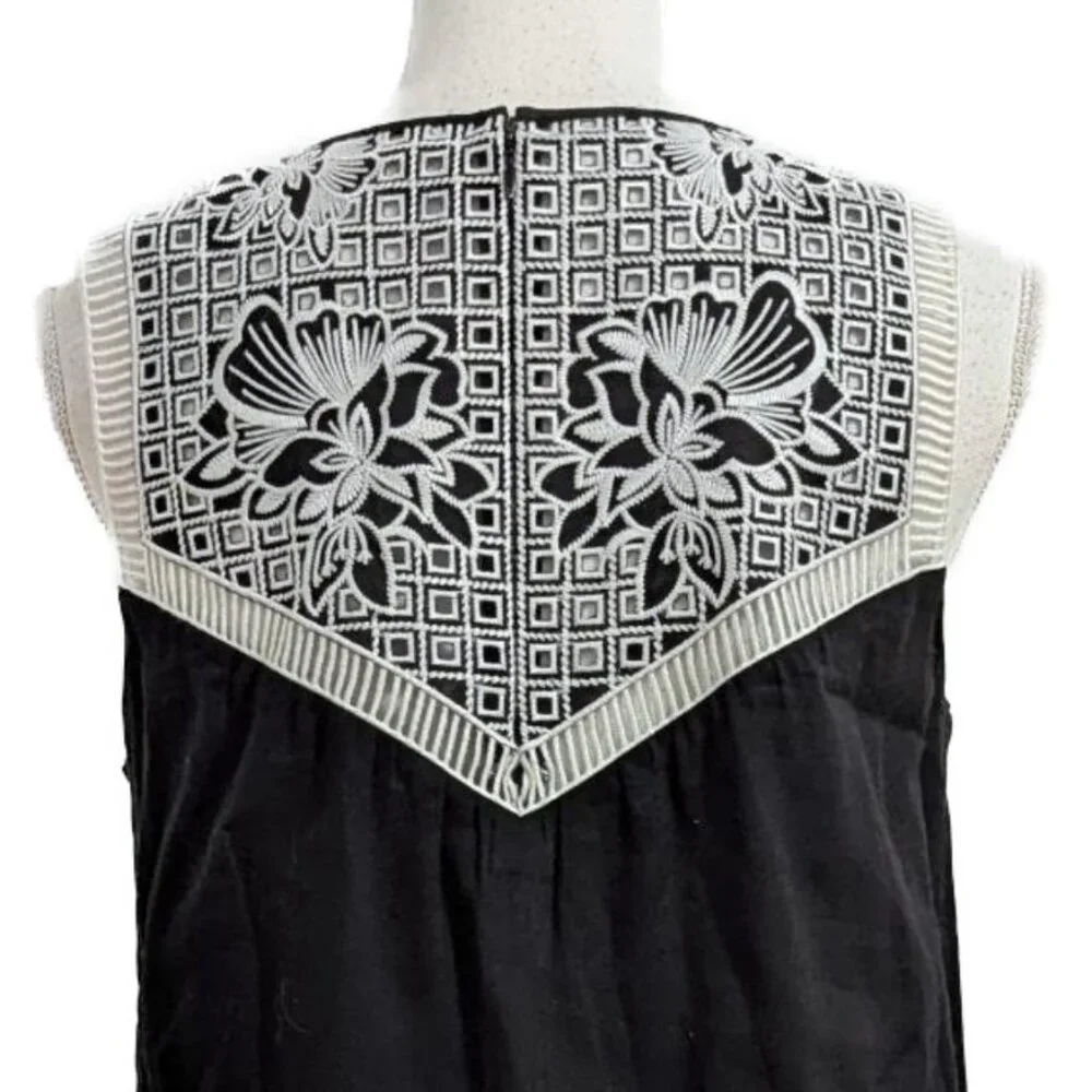 Tory Burch Hopewell Cotton Black Cotton Dress with White Lace Embroidery